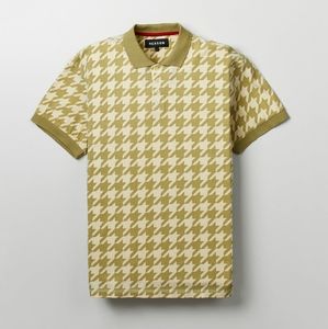 Reason Brand Herringbone Allover Print Polo - Khaki NWT M
